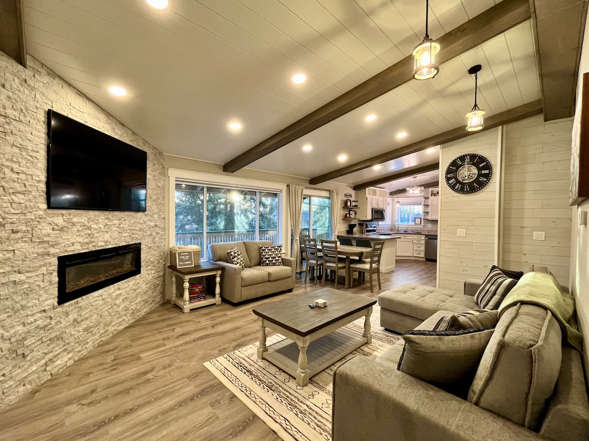 Open living room and kitchen at The Grey Stone Loft